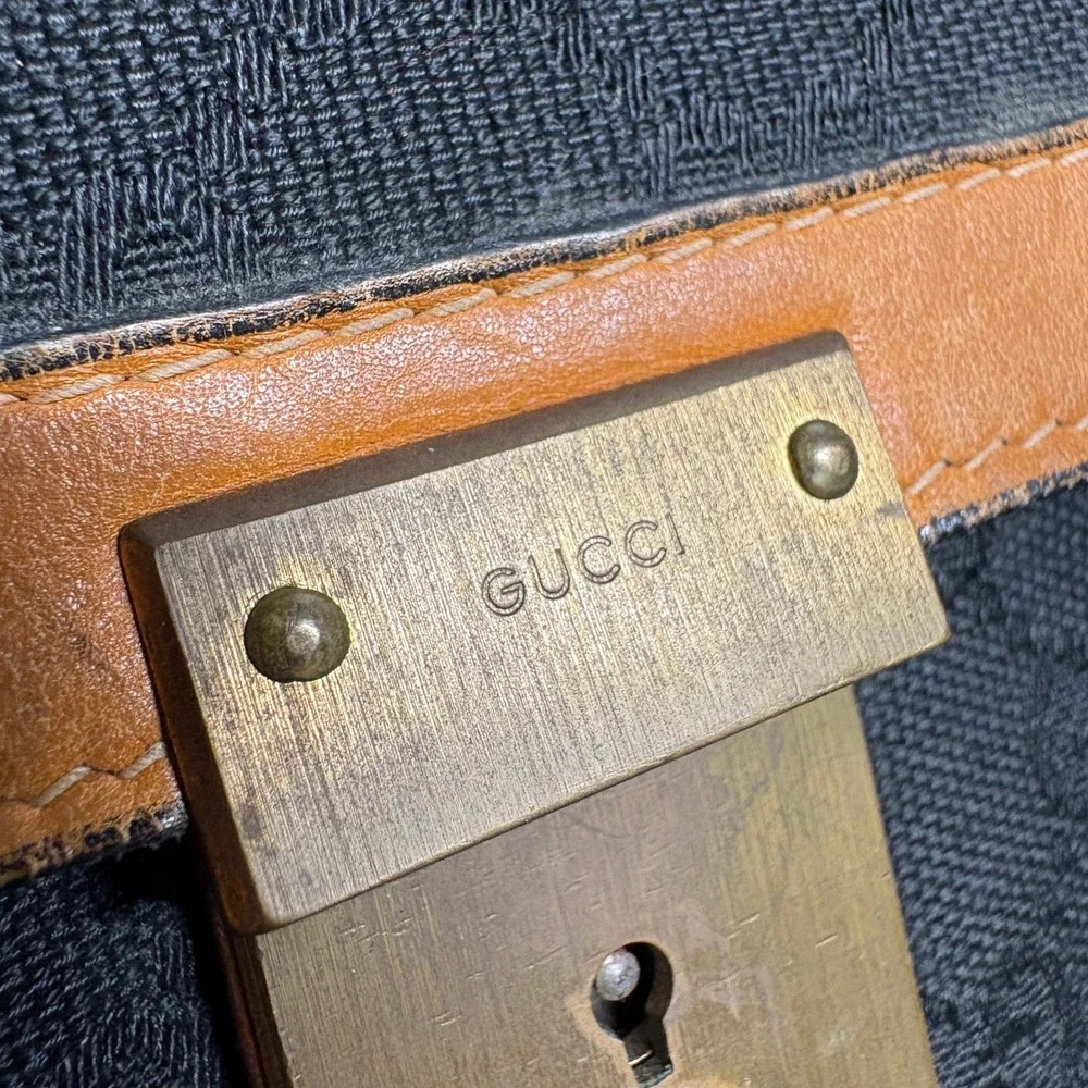 Damaged Gucci Crossbody Bag Medium Black Tan Fair Vintage GG Monogram Canvas